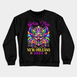 Girls Trip New  2024 Women Girl Mardi Gras Mask Beads Crewneck Sweatshirt